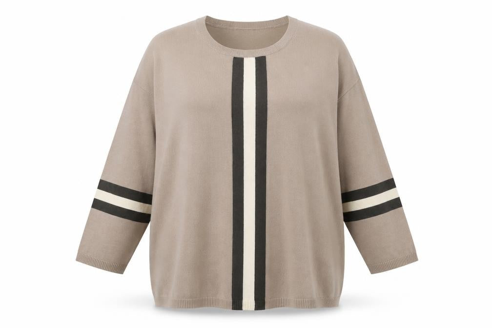 Frank Usher Women's Beige Striped Pullover Jumper L/XL Crew Neck