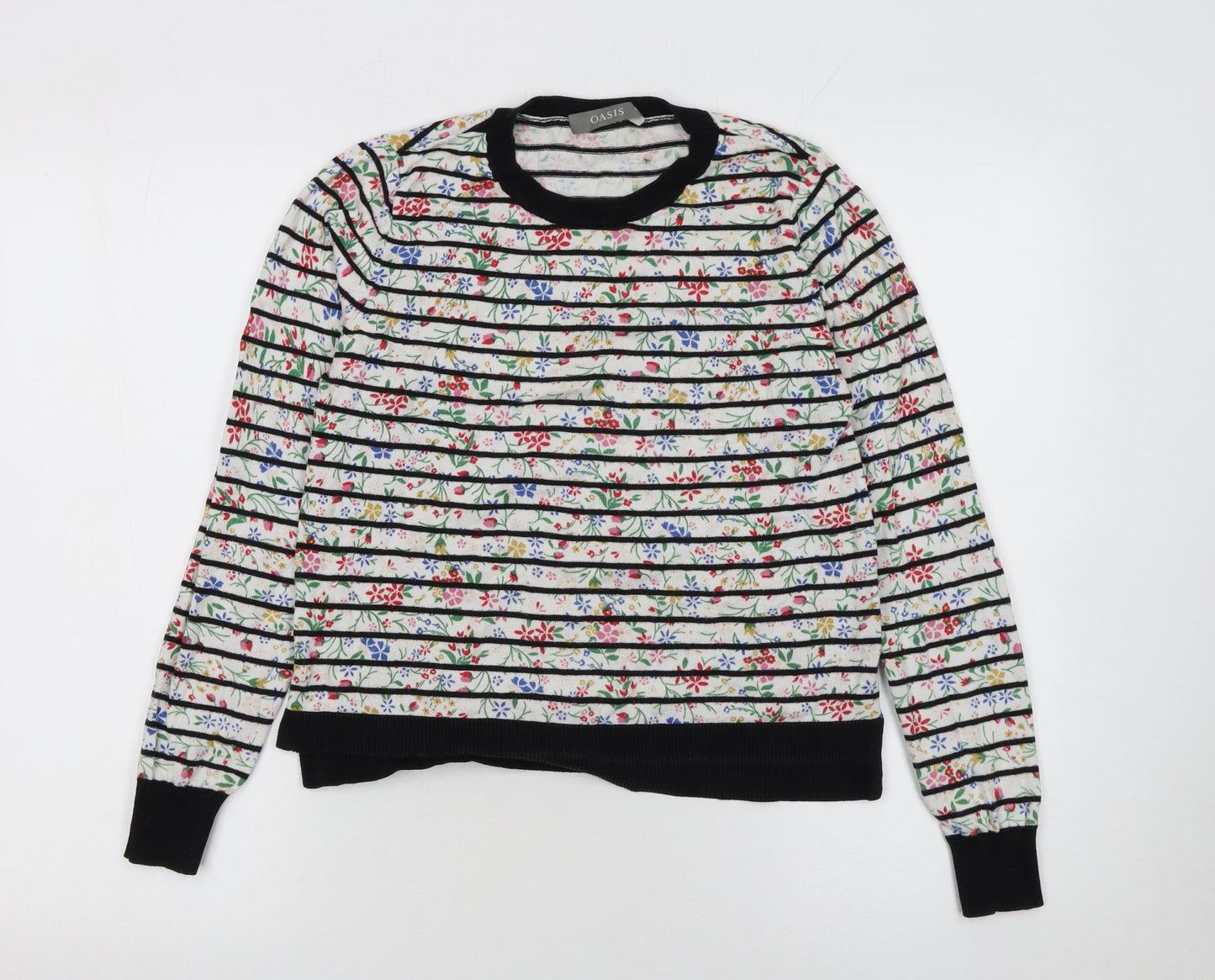 Oasis Women’s Multicoloured Floral Striped Crew Neck Jumper Size M