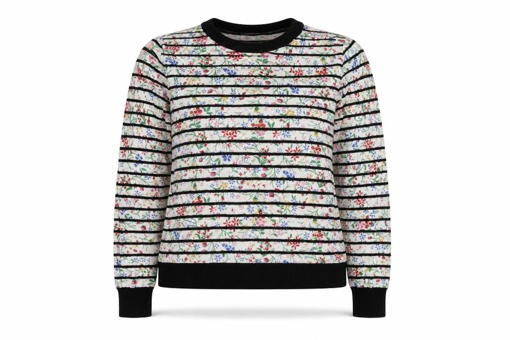 Oasis Women’s Multicoloured Floral Striped Crew Neck Jumper Size M