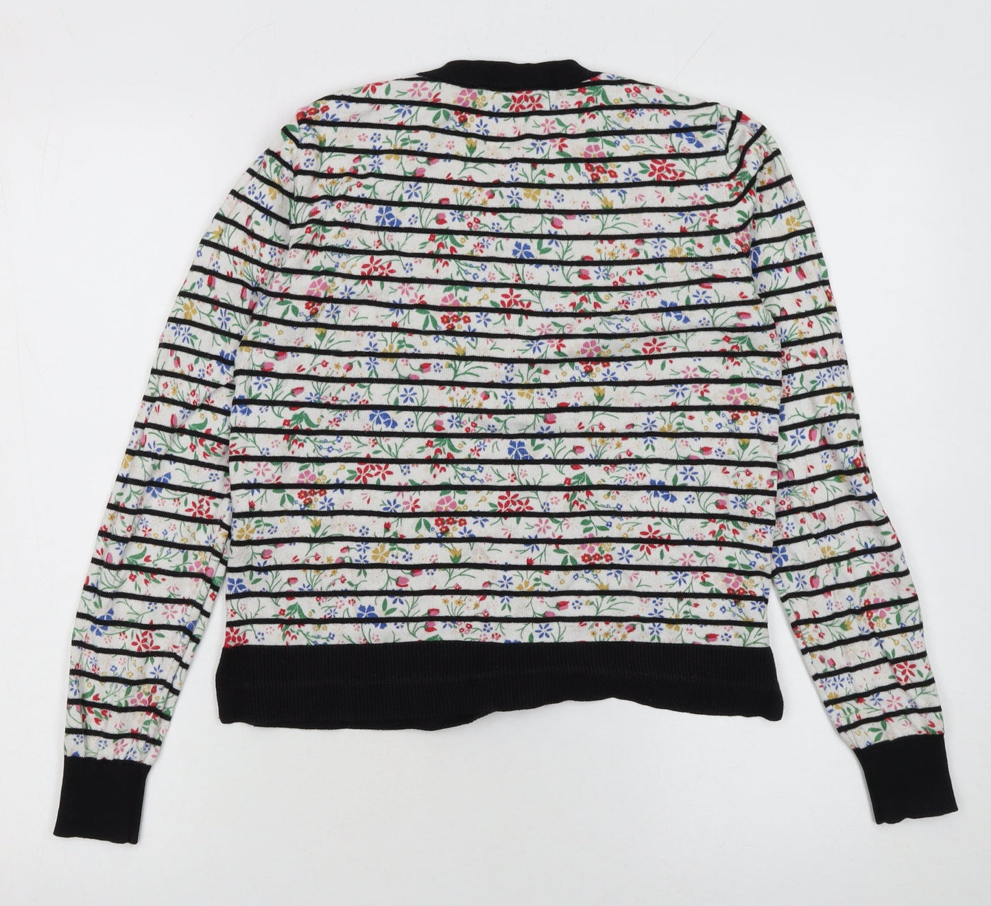 Oasis Women’s Multicoloured Floral Striped Crew Neck Jumper Size M