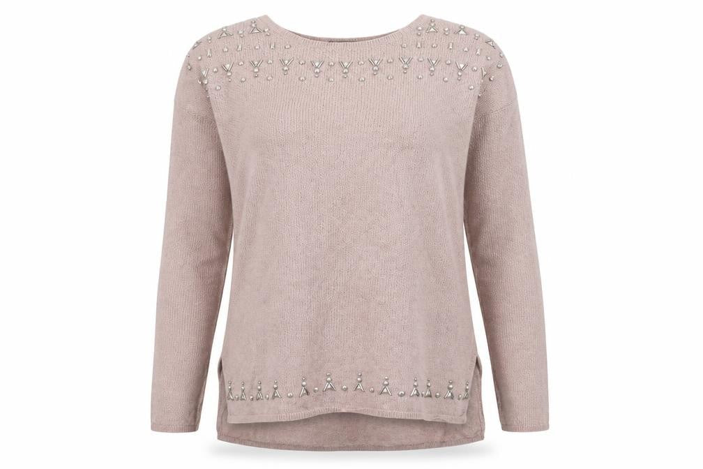 Next Women Pink Beaded Crew Neck Long Sleeve Pullover Jumper Size 12