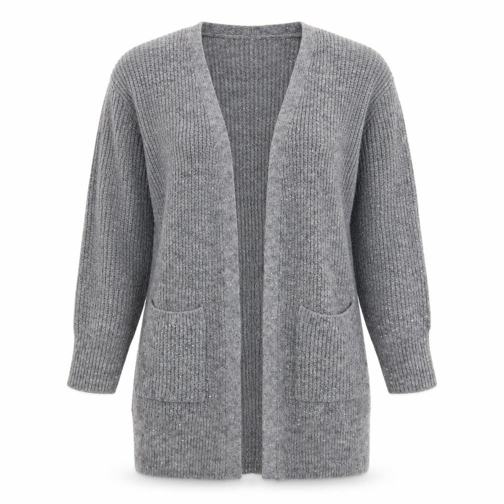 Next Women Grey Sequin Knit Longline Cardigan Size S