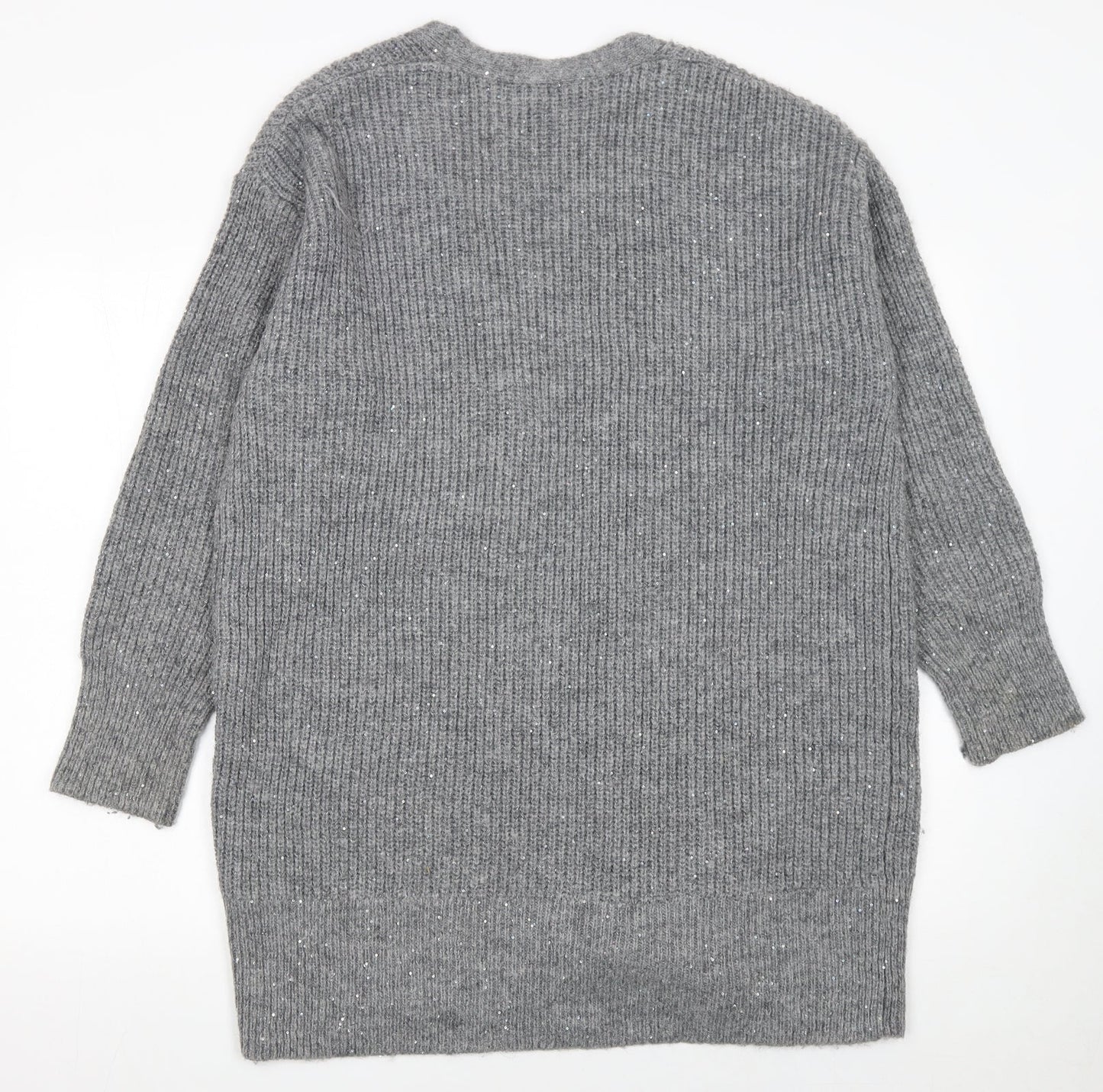 Next Women Grey Sequin Knit Longline Cardigan Size S