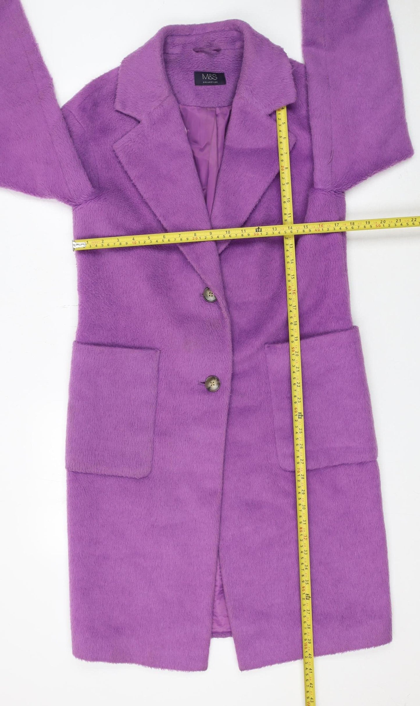 Marks and Spencer Women Purple Long Wool Blend Overcoat Size 8