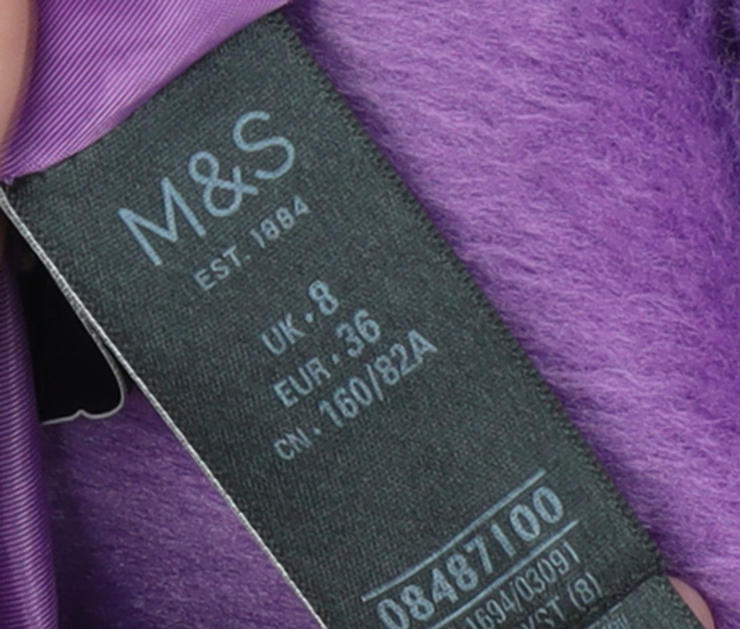 Marks and Spencer Women Purple Long Wool Blend Overcoat Size 8