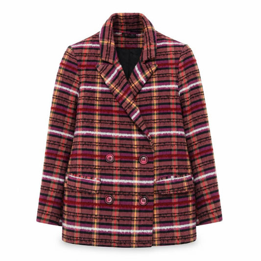 Topshop Women Red Check Double-Breasted Blazer UK 8 Wool Blend