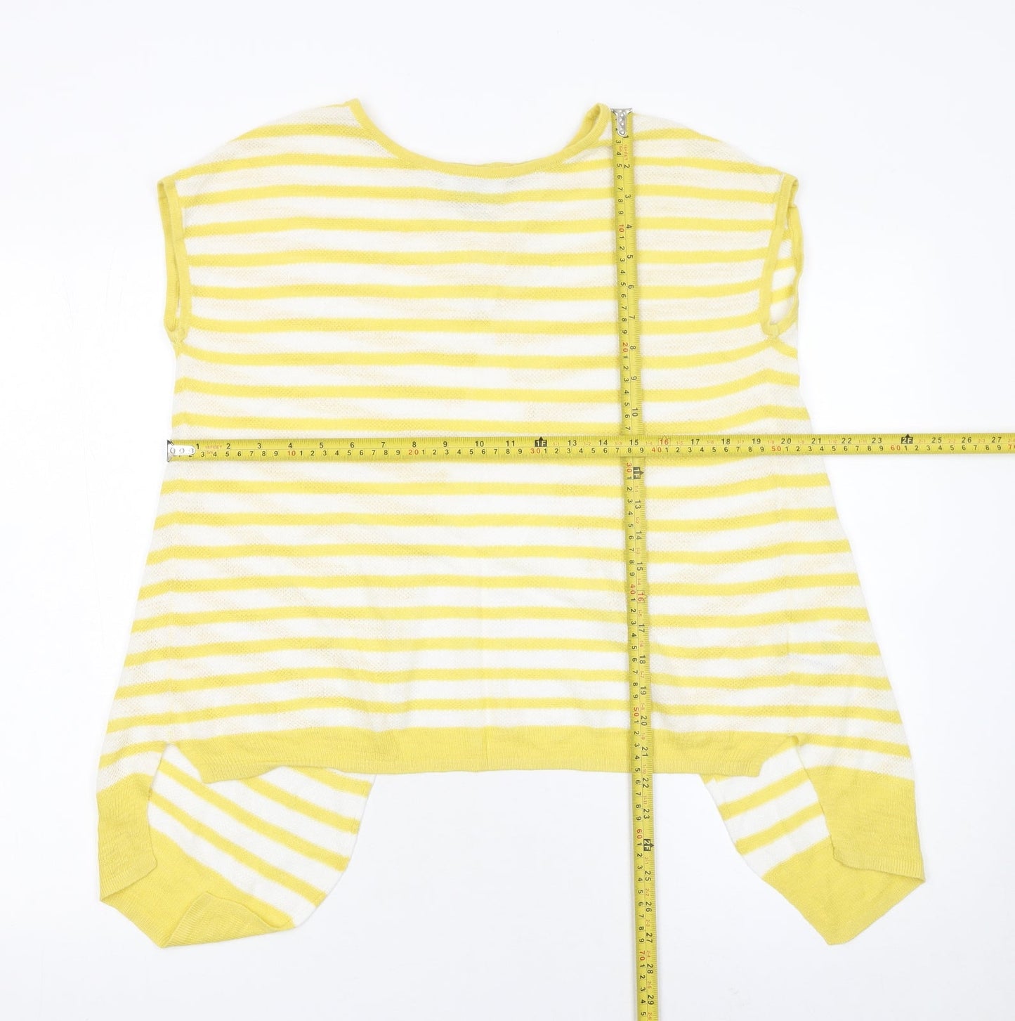 Next Women's Yellow Striped Linen Acrylic Sleeveless Cardigan UK 12