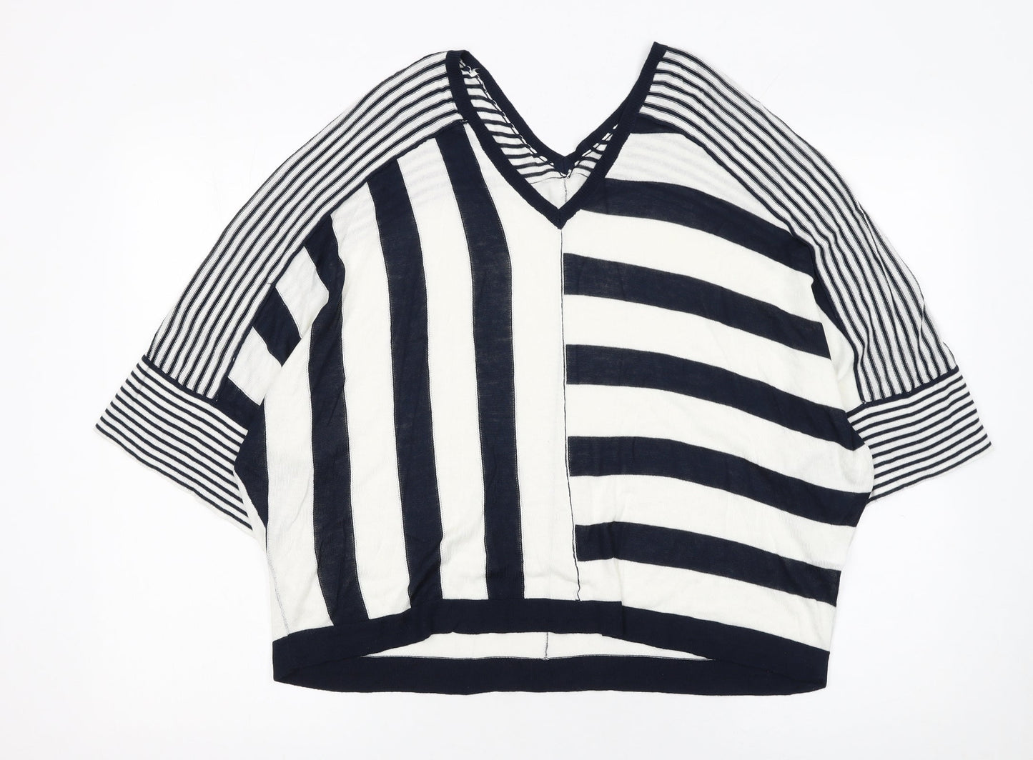 Next Women's Navy White Striped V-Neck Relaxed Pullover Jumper Size 14