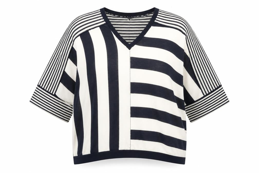 Next Women's Navy White Striped V-Neck Relaxed Pullover Jumper Size 14