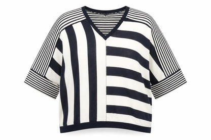 Next Women's Navy White Striped V-Neck Relaxed Pullover Jumper Size 14