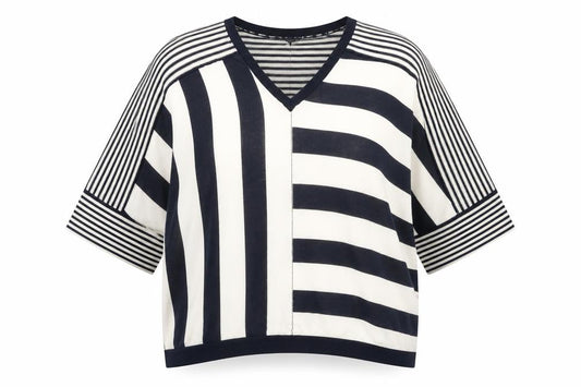 Next Women's Navy White Striped V-Neck Relaxed Pullover Jumper Size 14