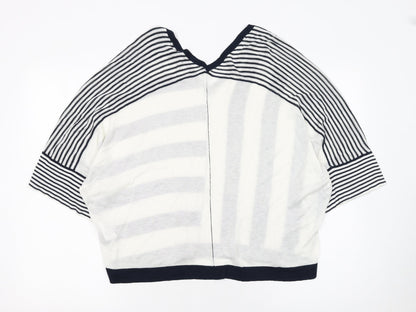 Next Women's Navy White Striped V-Neck Relaxed Pullover Jumper Size 14