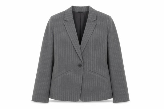 Tu Women’s Grey Pinstripe Blazer Size 16 Regular Fit Single-Breasted