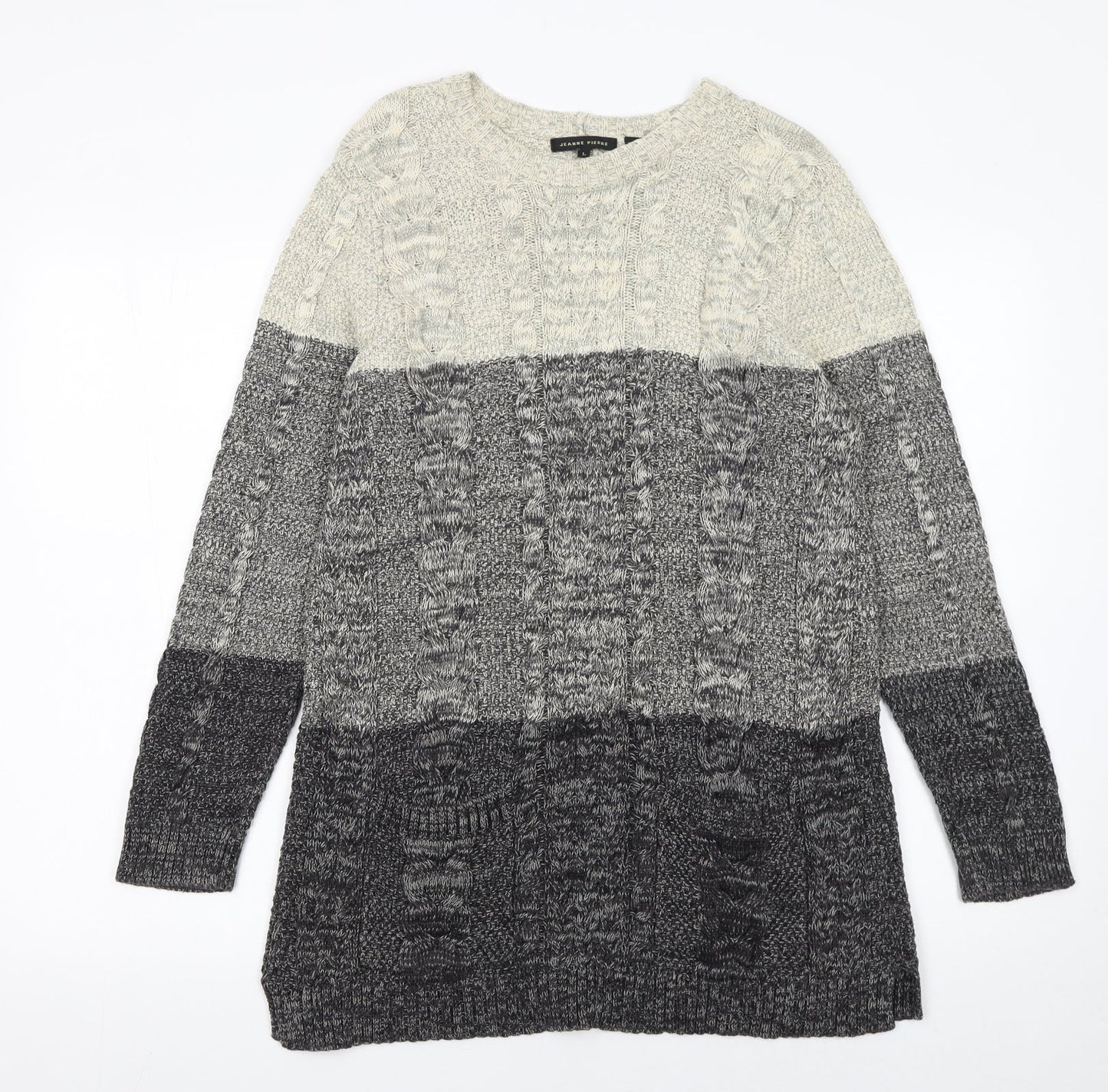Jeanne Pierre Women's Grey Cable-Knit Long Sleeve Cotton Jumper Size L