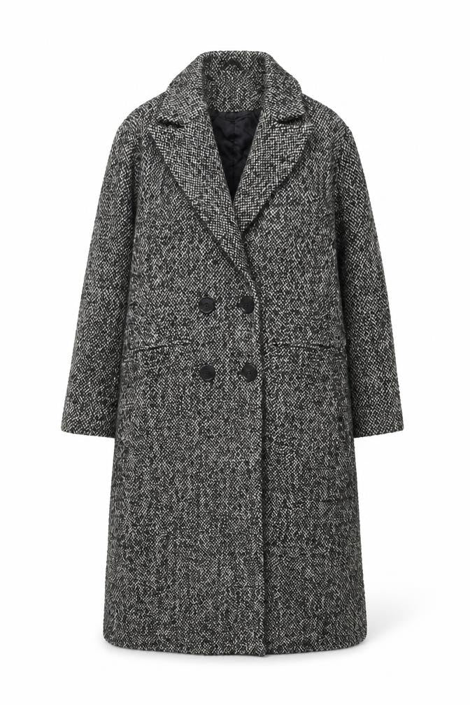 H&M Women's Grey Wool Blend Tweed Long Overcoat XS
