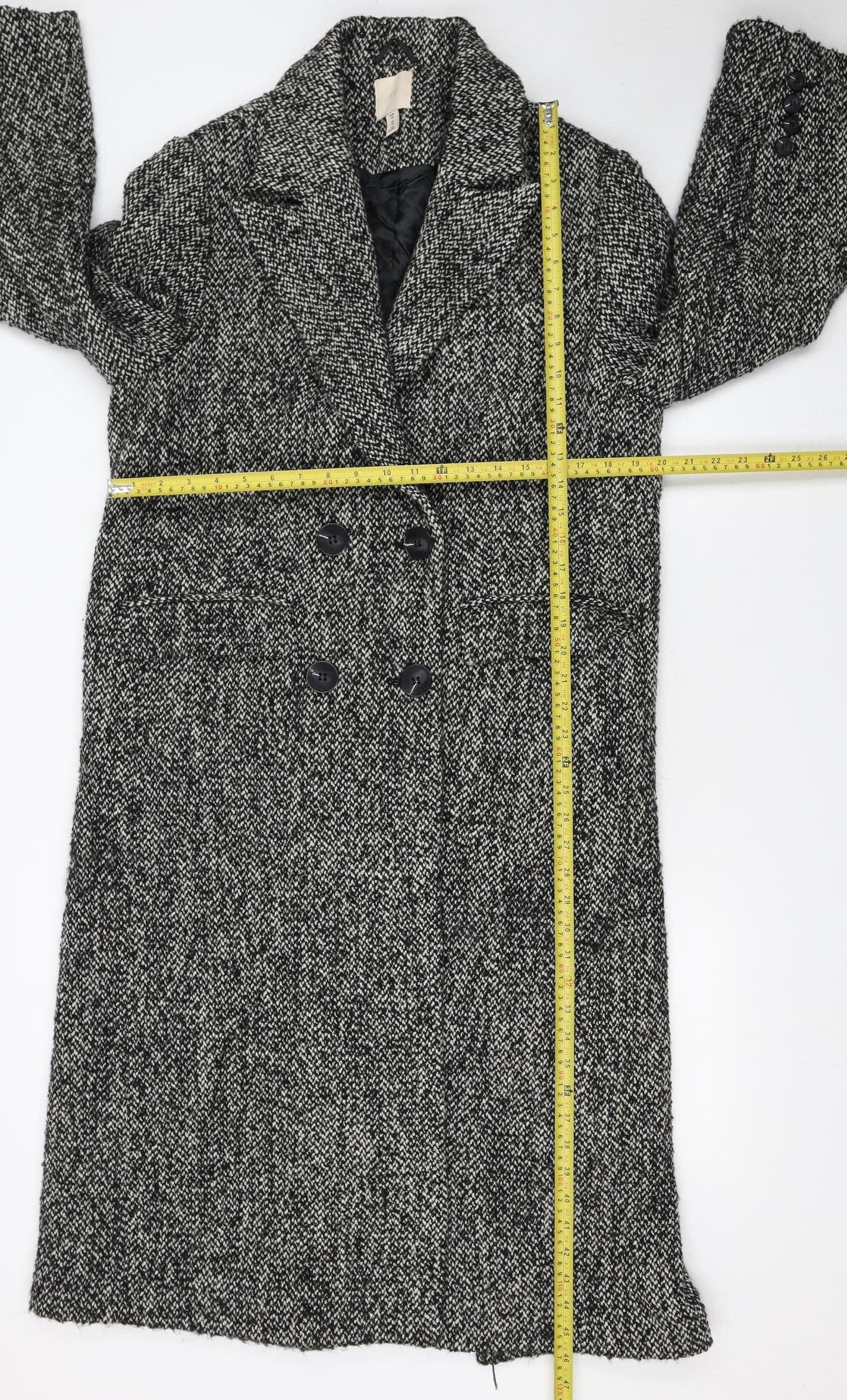 H&M Women's Grey Wool Blend Tweed Long Overcoat XS