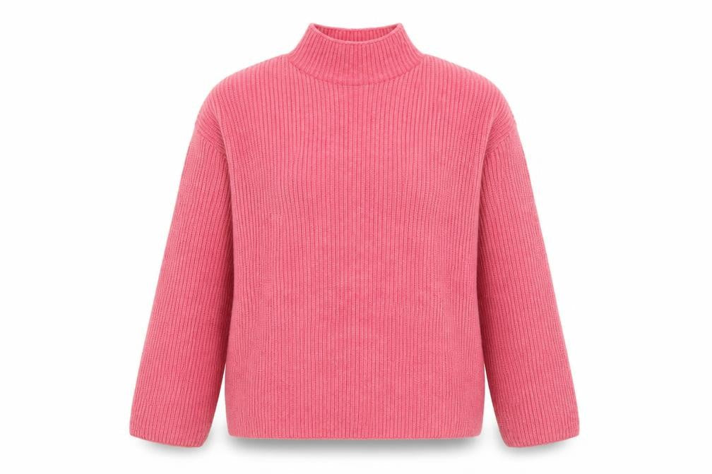 Marks & Spencer Women Pink Mock Neck Ribbed Knit Jumper XL