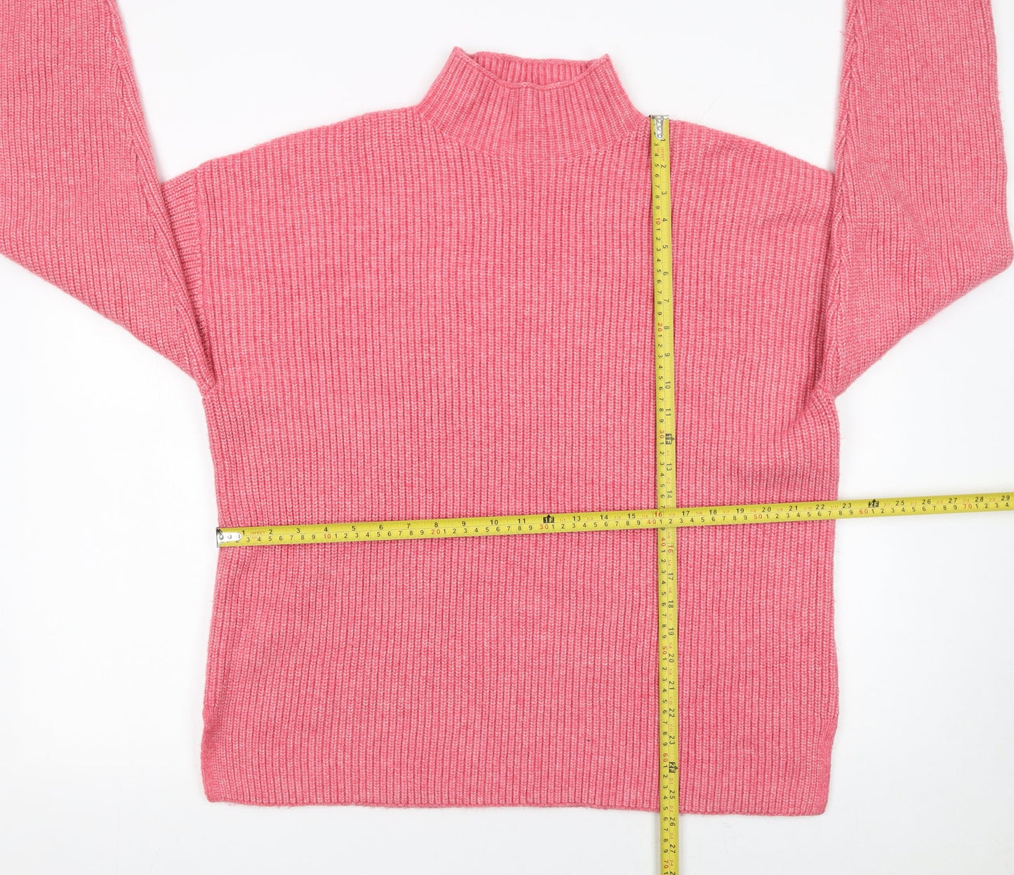 Marks and Spencer Women Pink Mock Neck Ribbed Knit Jumper XL