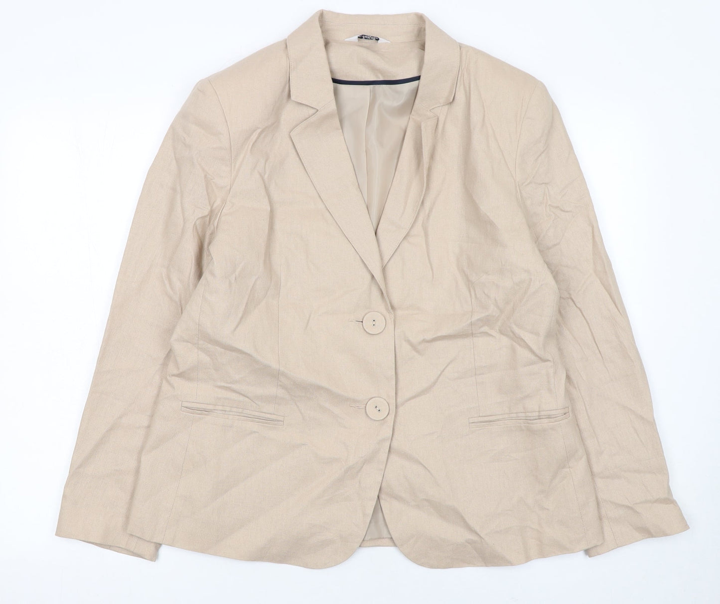 Classic Womens Beige Linen Blend Blazer Size 16 Single Breasted