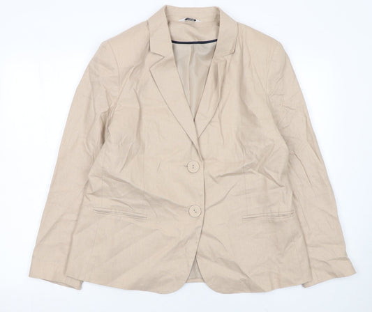 Classic Womens Beige Linen Blend Blazer Size 16 Single Breasted