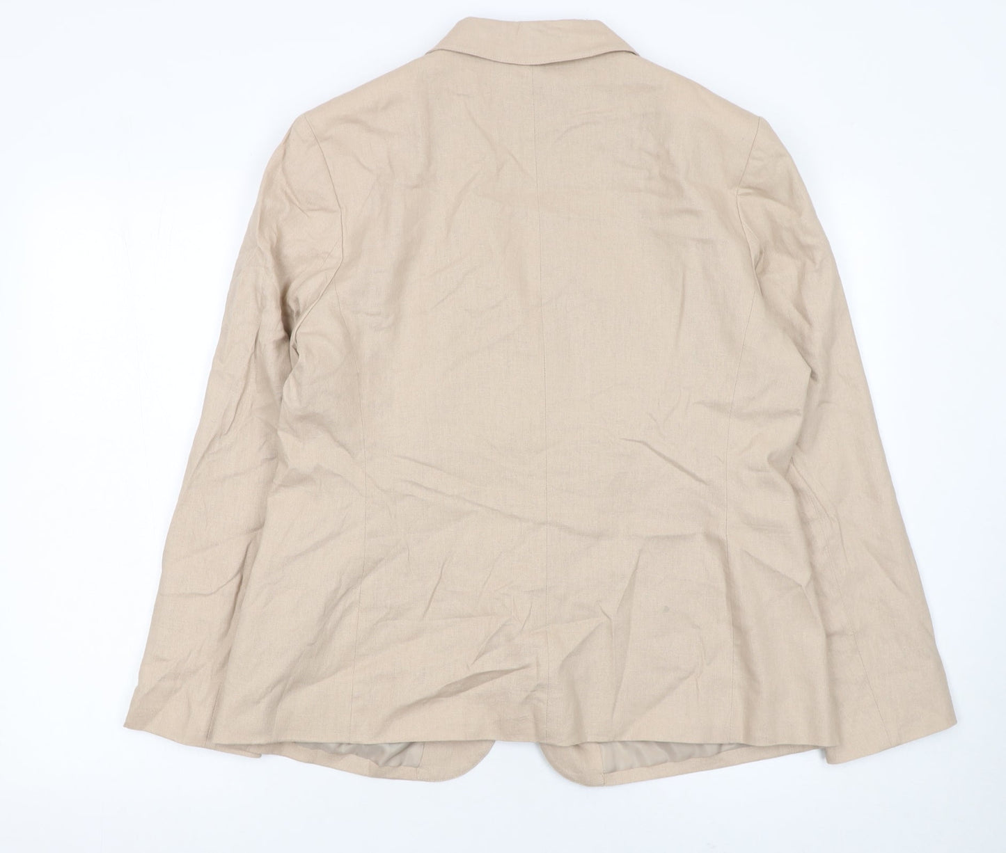 Classic Womens Beige Linen Blend Blazer Size 16 Single Breasted