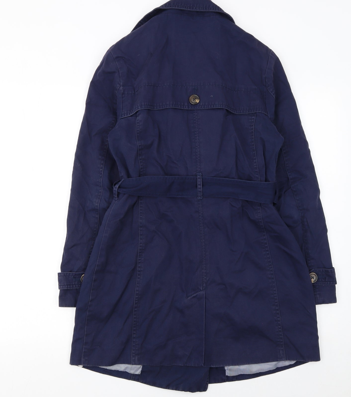 Gap Women's Blue Cotton Trench Coat XS Belted Mid-Length