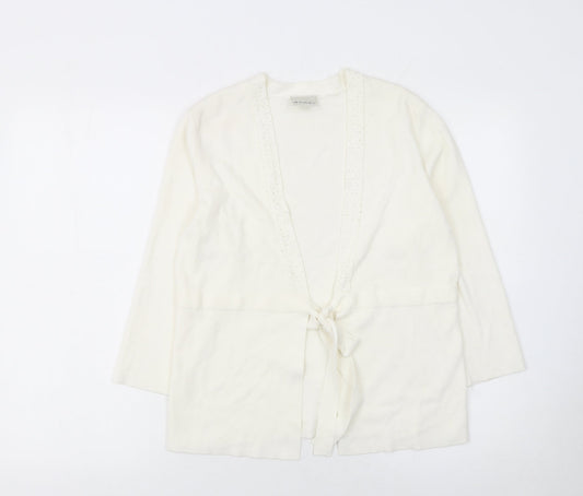 Eastex Women Ivory Size 10 Tie Front Long Sleeve Cardigan