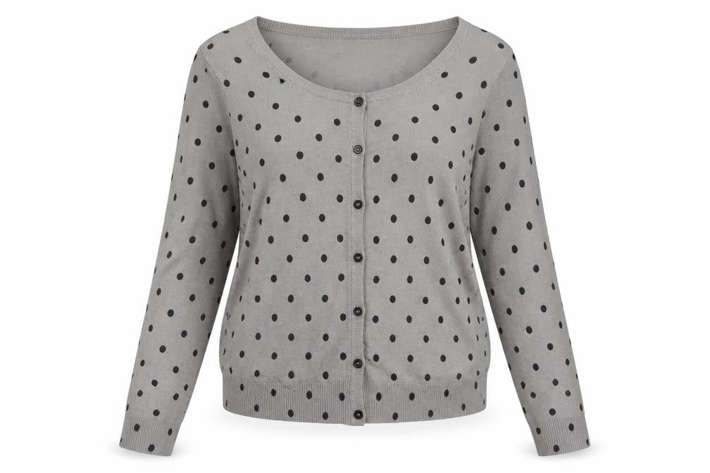 La Redoute Women Grey Polka Dot Button Cardigan Size 12/14