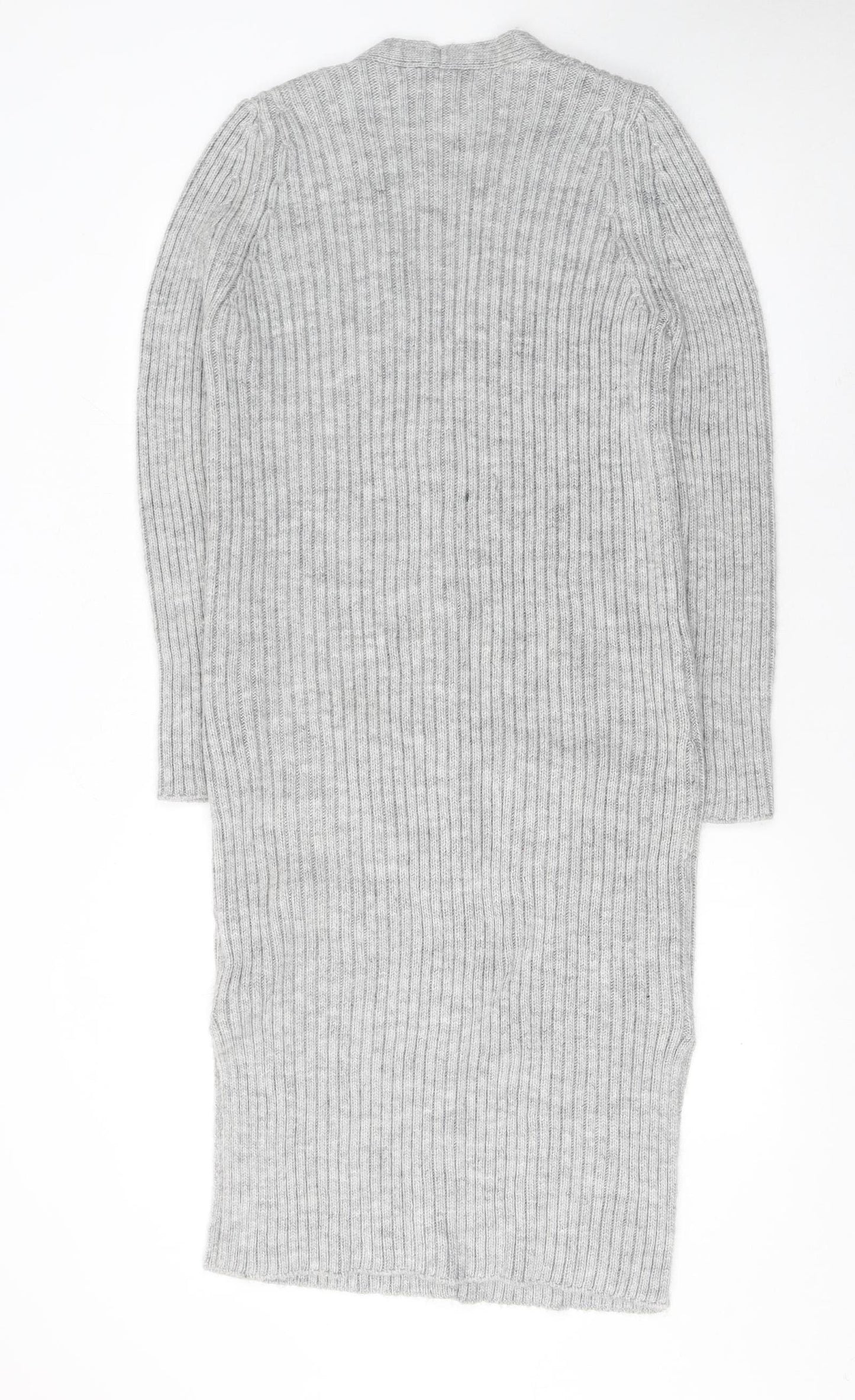 Next Womens Grey Ribbed Knit Longline V-Neck Cardigan M
