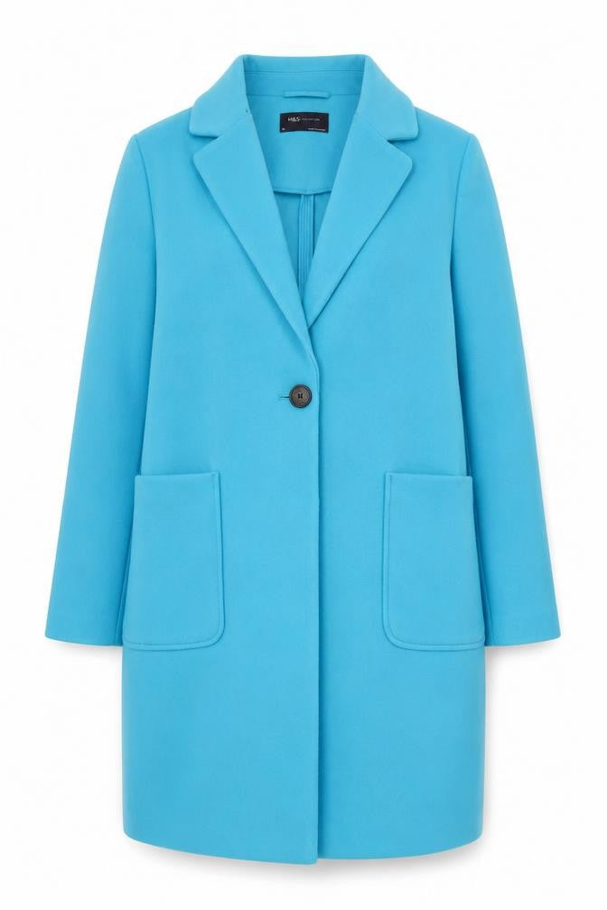 Marks & Spencer Women Blue Size 14 Polyester Single-Breasted Coat