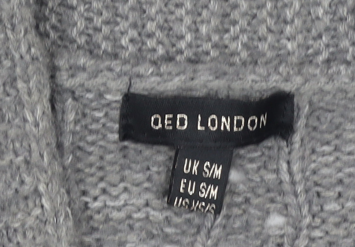 QED London Women's Grey Cable Knit Long Sleeve V-Neck Cardigan S