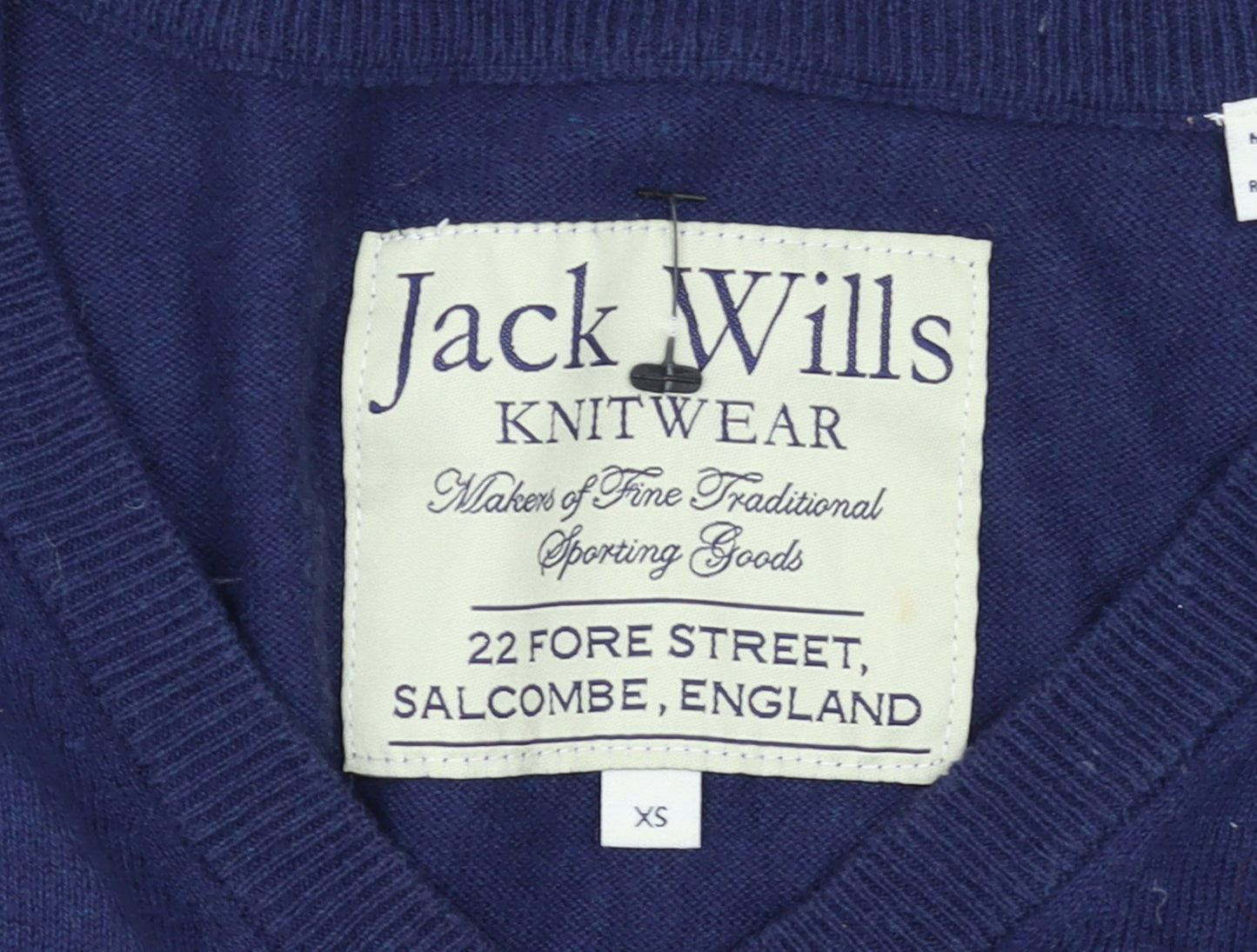 Jack Wills Men's Blue V-Neck Cotton Cashmere Jumper XS