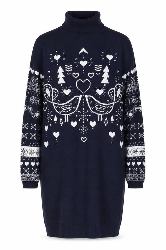 Next Women Blue Fair Isle Knit Roll Neck Jumper Dress Size 10