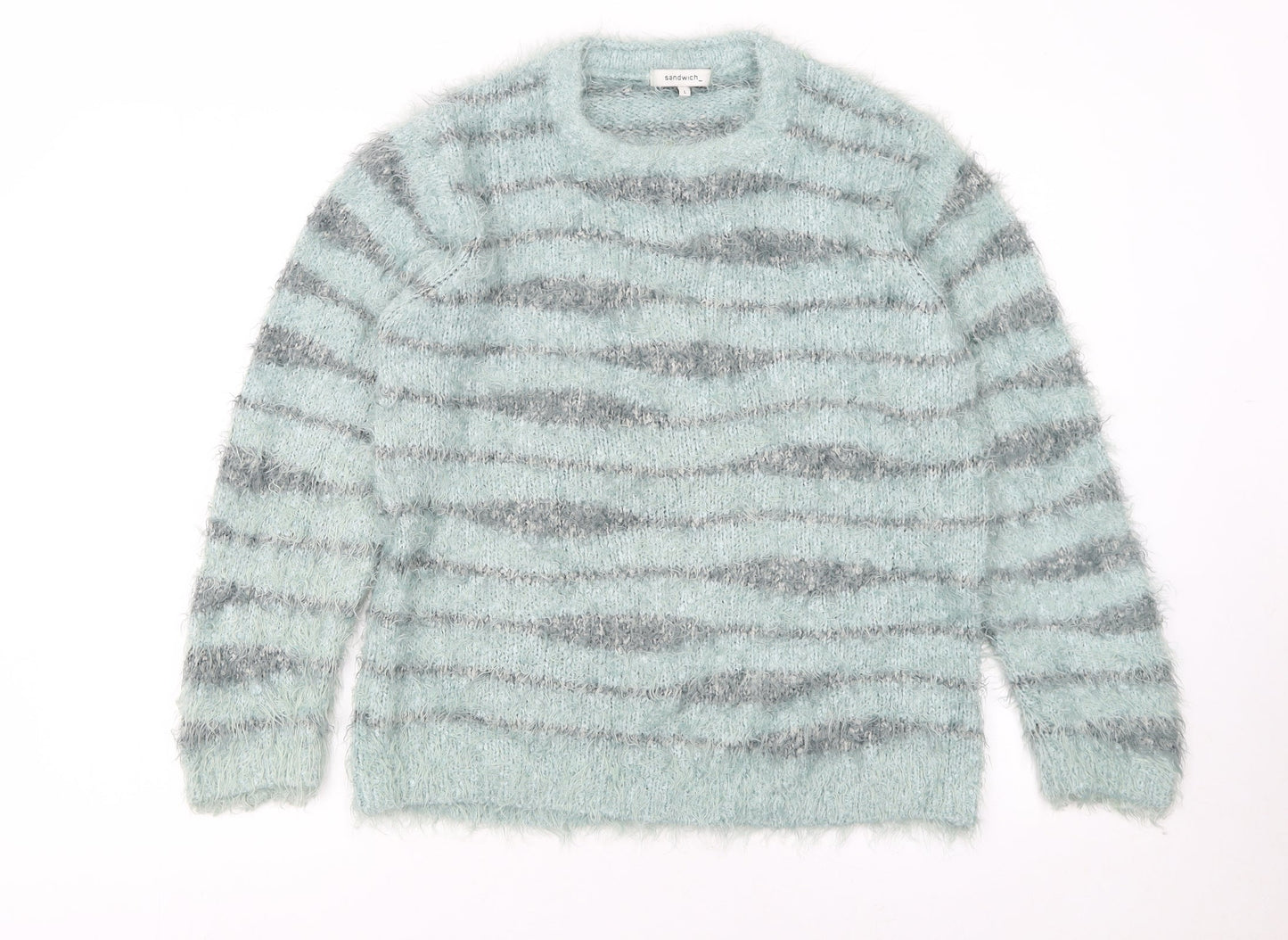 Sandwich Womens Blue Striped Chunky Knit Pullover Jumper Size L