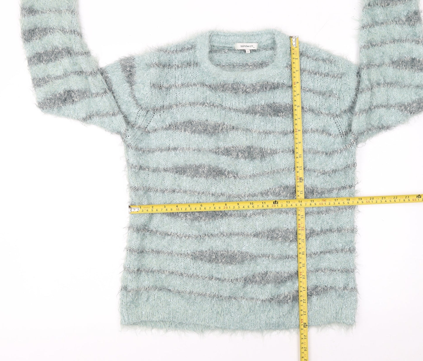 Sandwich Womens Blue Striped Chunky Knit Pullover Jumper Size L