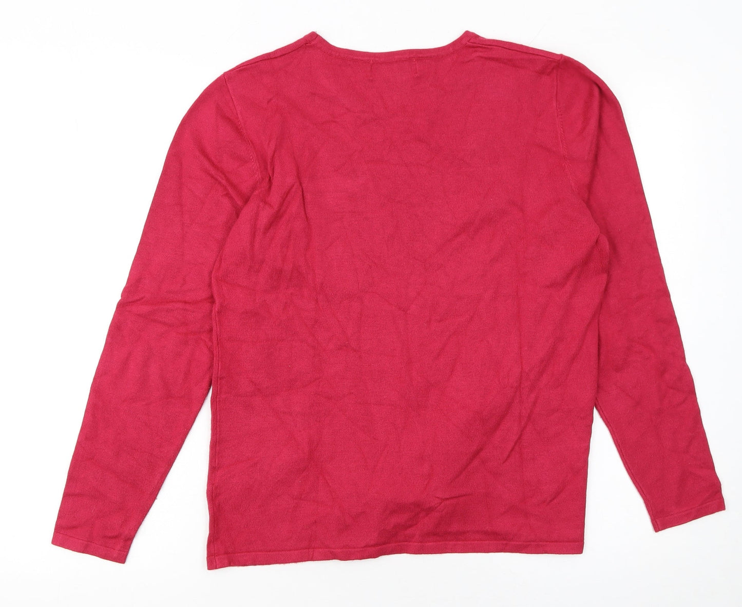 Mudflower Womens Red Star Beaded Long Sleeve Pullover Jumper M