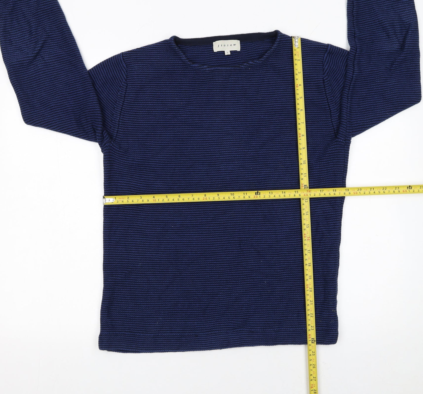 Jigsaw Men's Blue Striped Cotton Crew Neck Jumper Size S