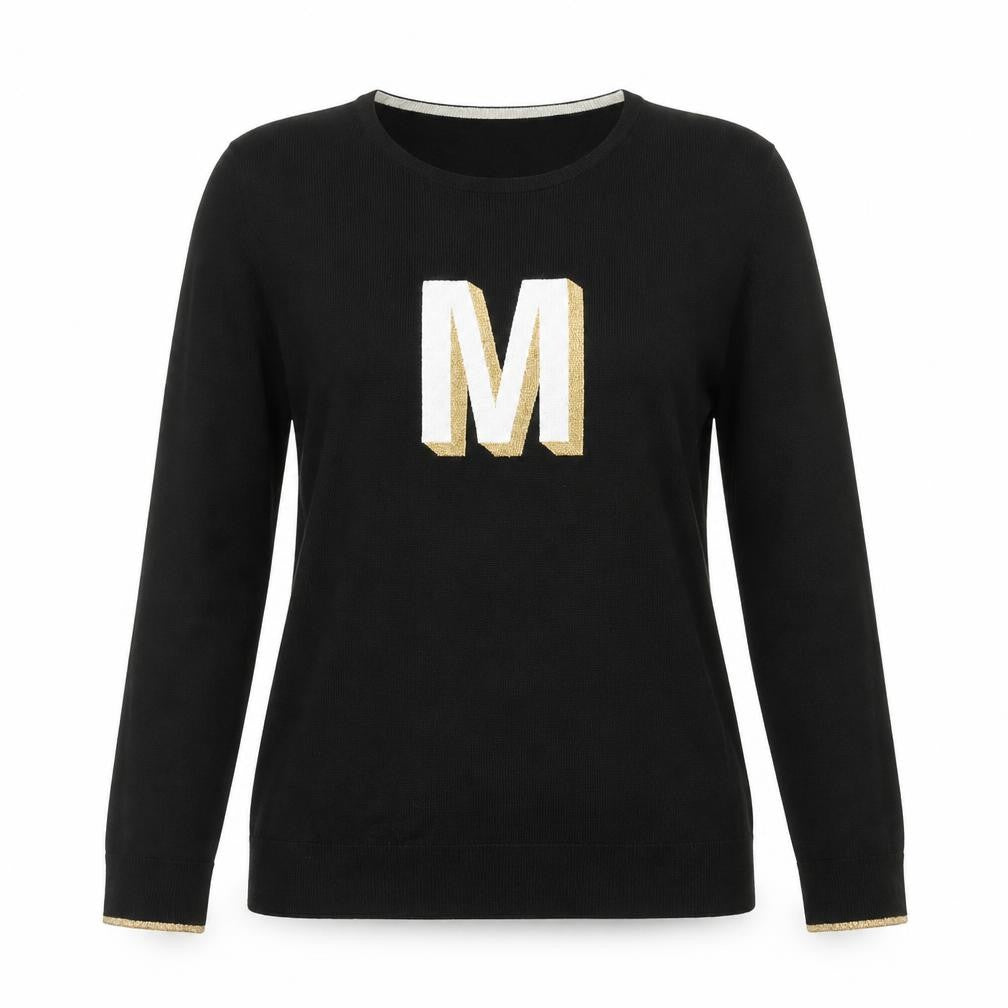 Oliver Bonas Womens Black Small Pullover Jumper with Gold M Logo