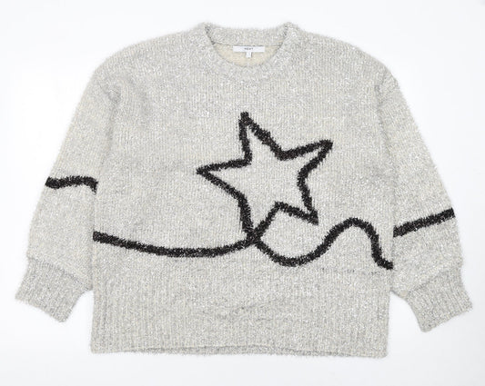 Next Women’s Grey Metallic Star Knit Pullover Jumper Size L