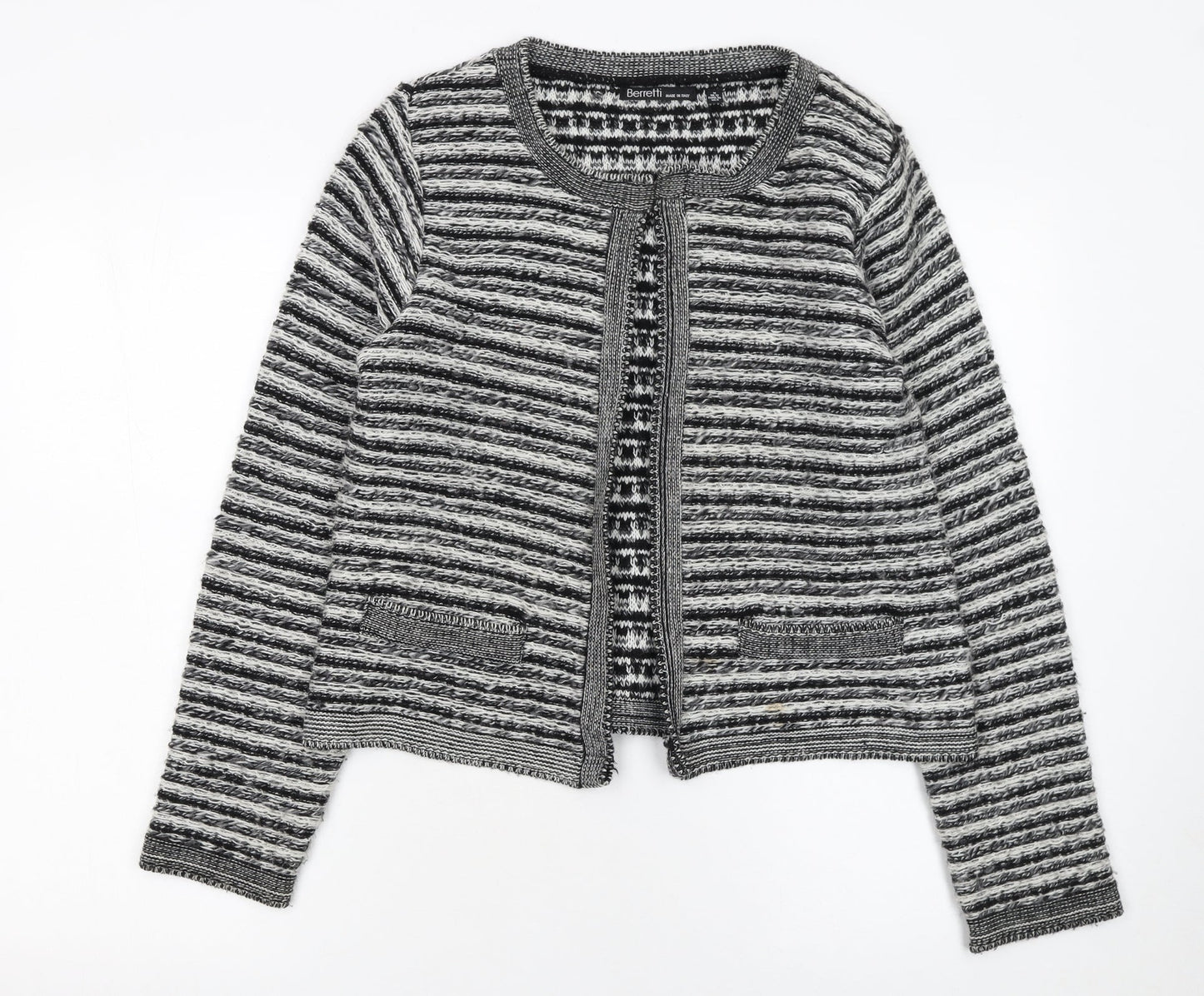 Berretti Women Grey Striped Chunky Knit Cardigan UK 12