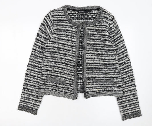 Berretti Women Grey Striped Chunky Knit Cardigan UK 12