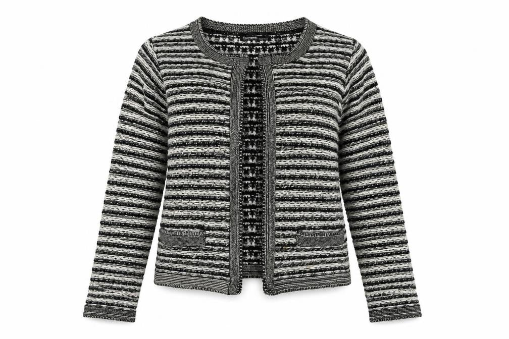 Berretti Women Grey Striped Chunky Knit Cardigan UK 12