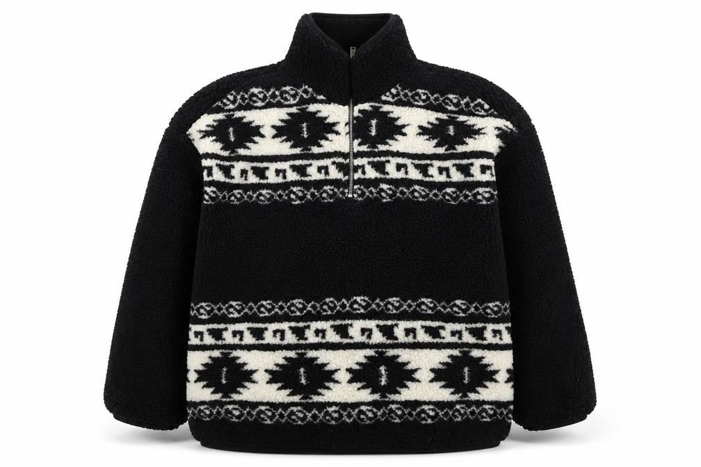 H&M Divided Womens Black Fleece Pullover Sweatshirt S Aztec Pattern