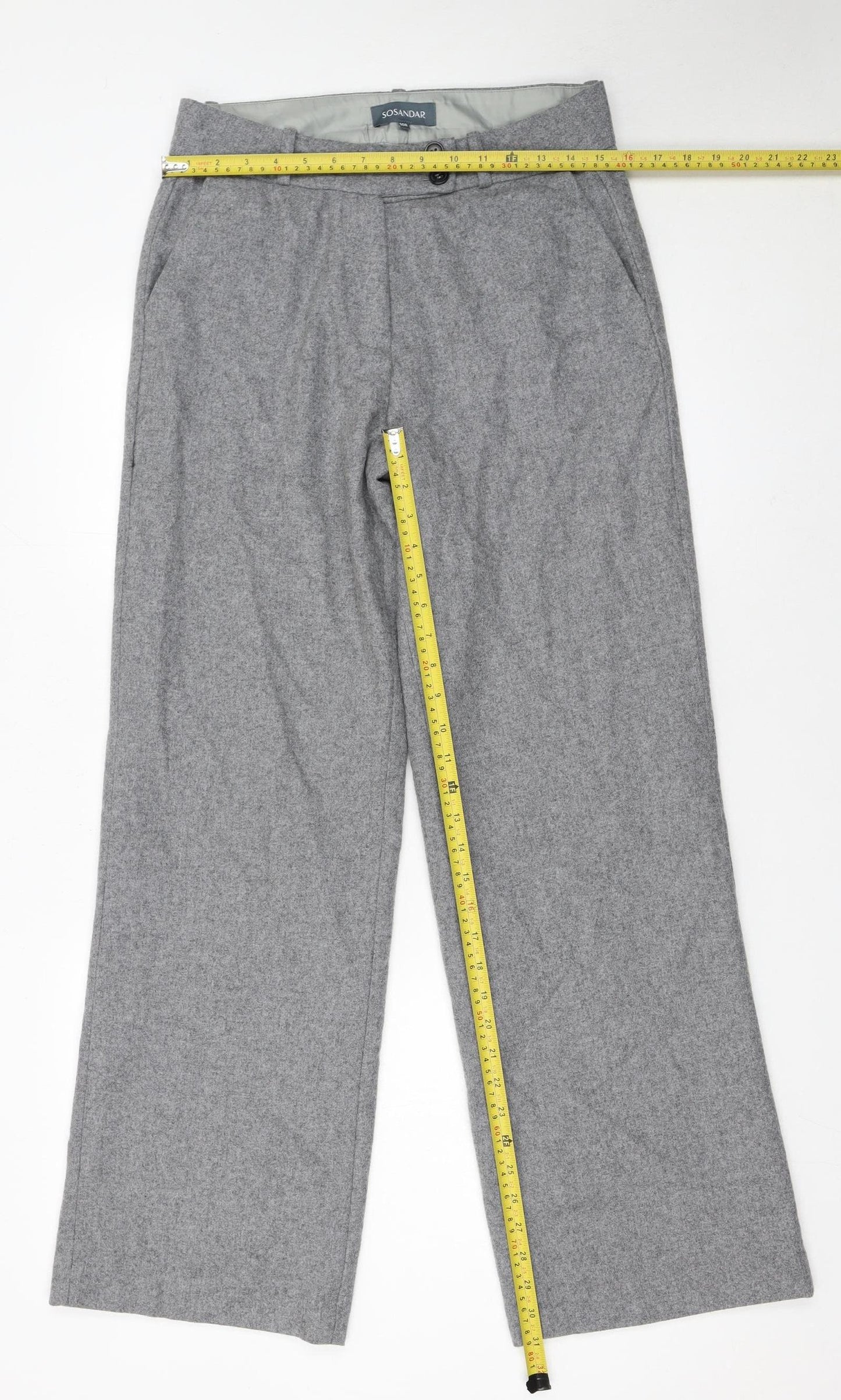Sosandar Women’s Grey Wool Blend Wide-Leg Tailored Trousers Size 10