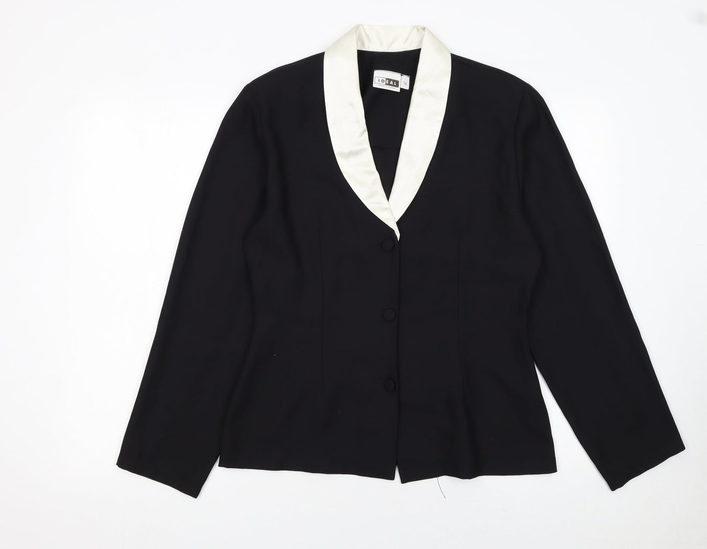 Ideal Women's Black Tuxedo Style Shawl Collar Suit Jacket Size 14