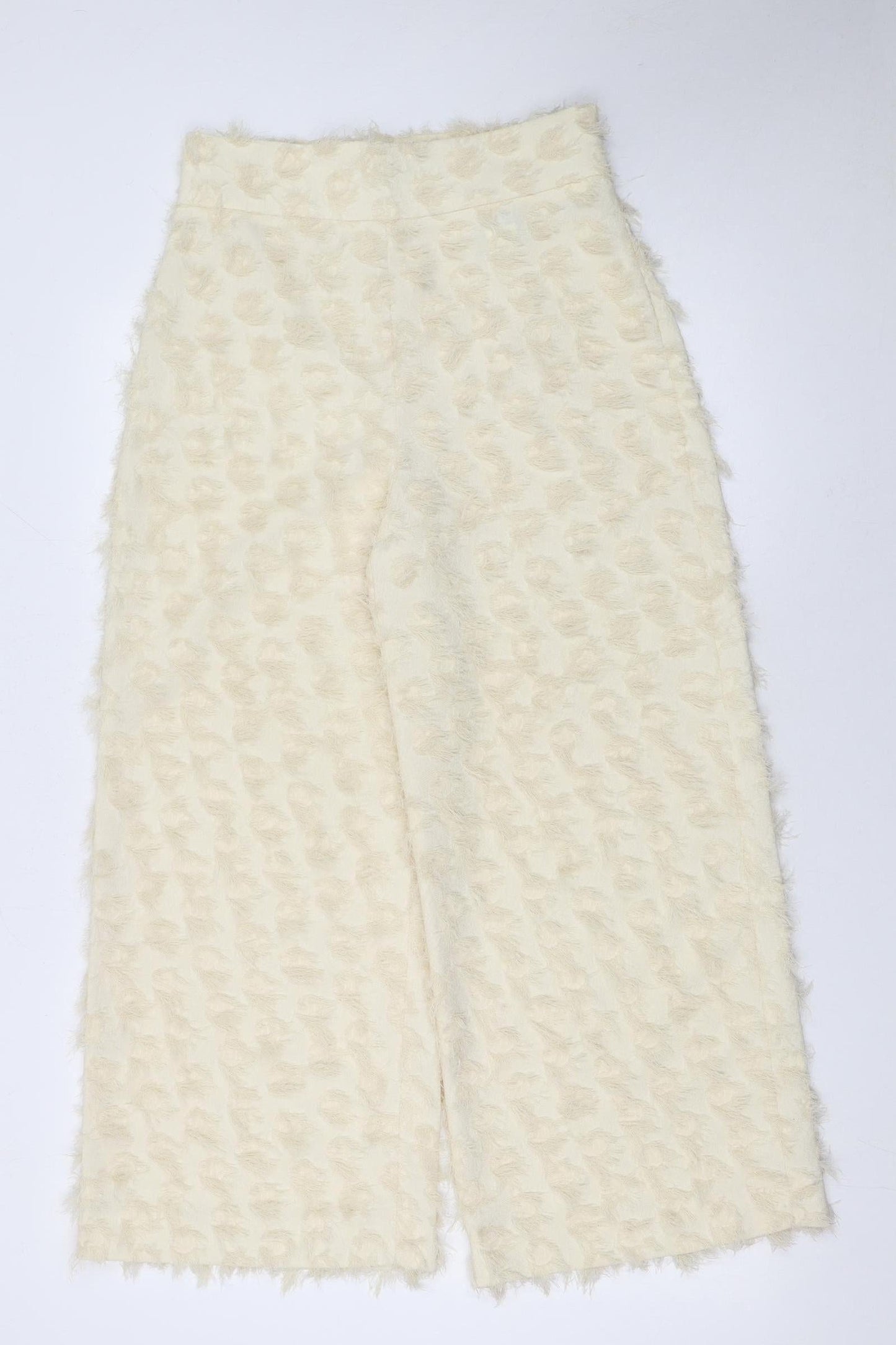 Zara Woman Ivory Textured Wide-Leg Trousers Size S