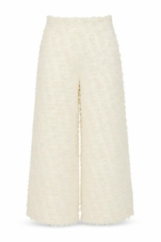 Front view of Zara Woman Ivory Textured Wide-Leg Trousers, size S