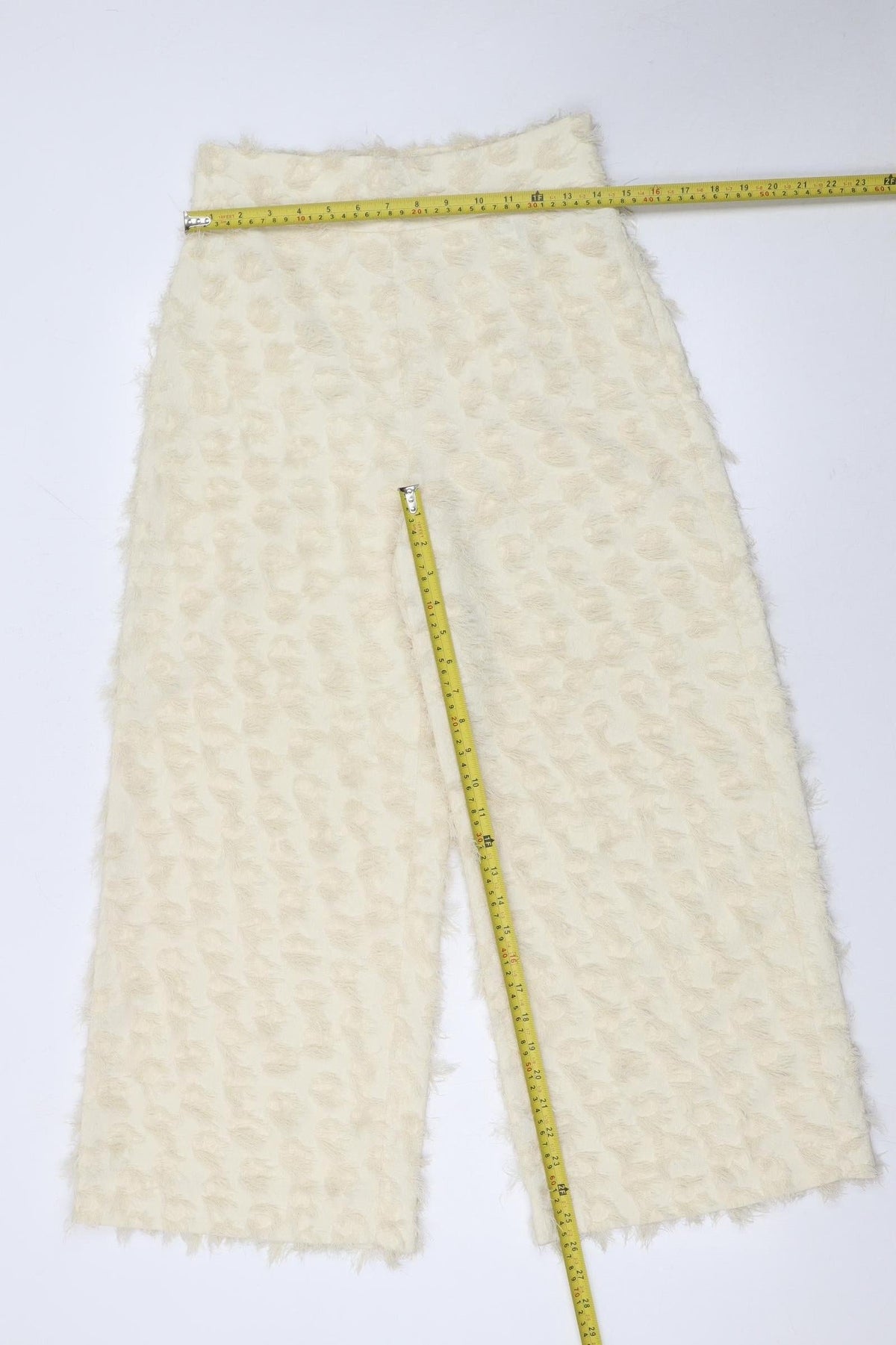 Zara Woman Ivory Textured Wide-Leg Trousers Size S
