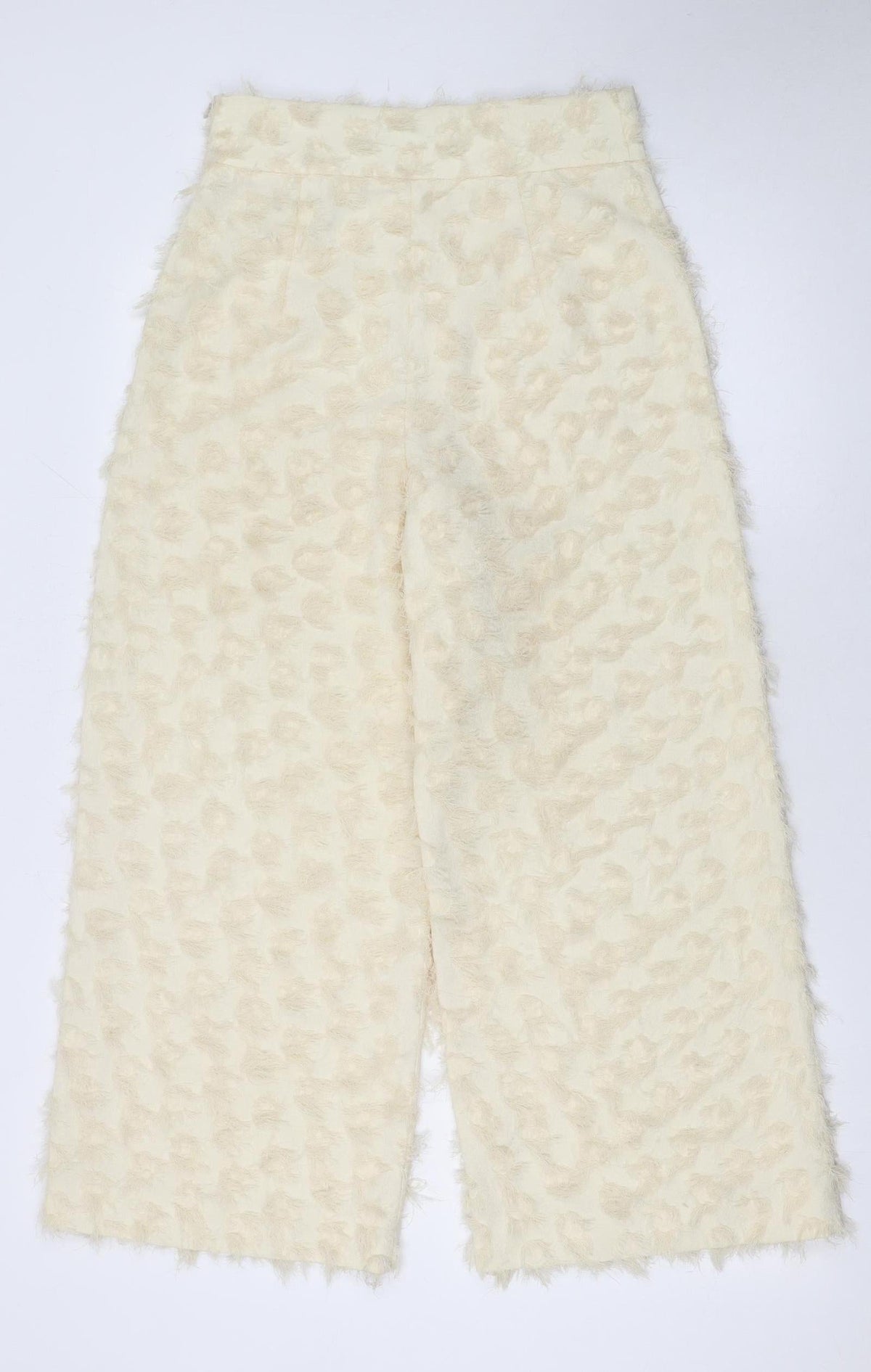 Zara Woman Ivory Textured Wide-Leg Trousers Size S