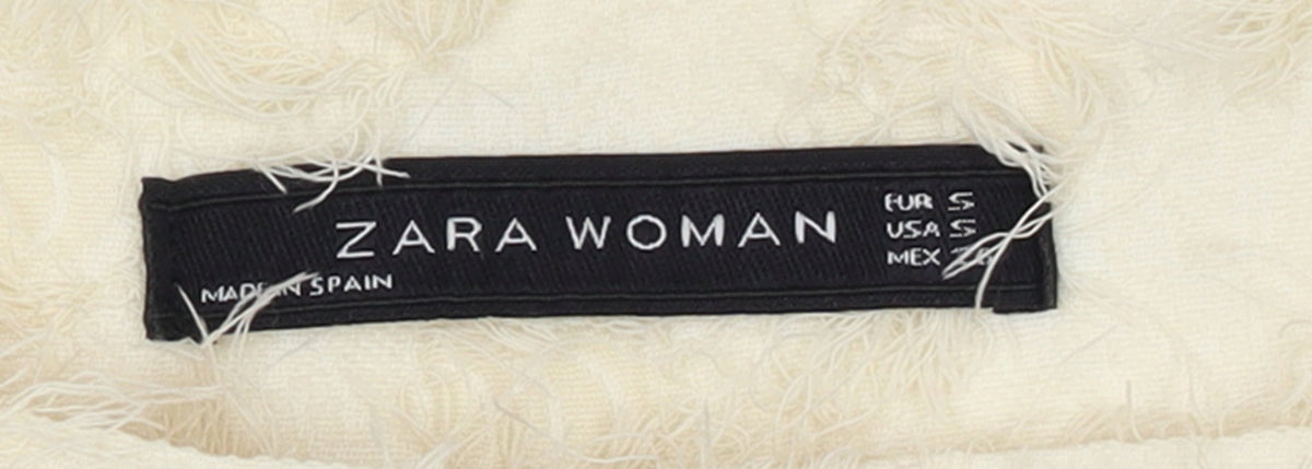 Zara Woman Ivory Textured Wide-Leg Trousers Size S